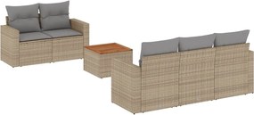 3256339 vidaXL Градински диван с възглавници 6 части бежов микс полиратан