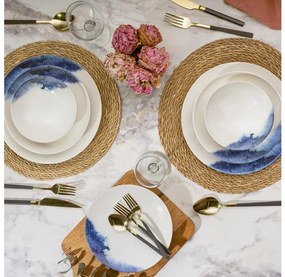 Порцеланов комплект за хранене, 24 части, кремав/син