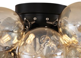 Дизайнерско таванно осветление черно с кехлибарено и опушено стъкло 6-светлини - Uvas