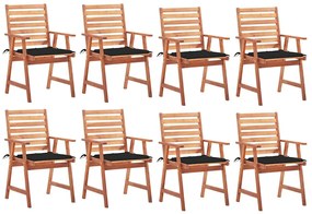3078381 vidaXL Градински трапезни столове, 8 бр, с възглавници, акация масив