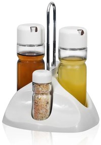 Horecano - Стъклен оливерник на пластмасова стойка 160мл + 35мл бял - с хромирана дръжка COLOR LINE (407C)