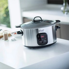 Уред за бавно готвене Russell Hobbs MaxiCook 22750-56, 200 W, 6 l,  3 температурни настройки, Таймер, Подвижна тенджера, Сребрист/черен