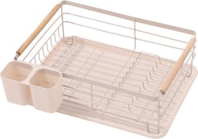 Разопакован: Сушилник за съдове Rosberg R53000N, Подвижна тава, Дървени дръжки, Бежов