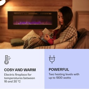 Klarstein Galeras, електрическа камина за стена и вграждане, 1800 W, LED, 3 цвята, таймер