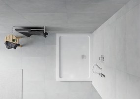 Mexen Flat Правоъгълна тънка душ тава 90 x 80 см, бяла, сифон хром - 40108090