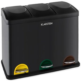 Klarstein Ökosystem кош за боклук, с педал, кош за сортиране на отпадъците, 45L (3x15L) черен