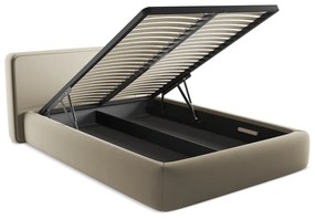Бежово двойно тапицирано легло с място за съхранение и включена подматрачна рамка 140x200 cm Kiana – Makamii