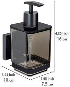 Черен самозалепващ пластмасов диспенсер за сапун 340 ml Quadro – Wenko