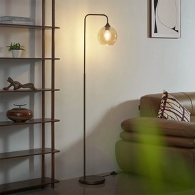 Арт Деко подова лампа тъмен бронз с кехлибарено стъкло - Sandra