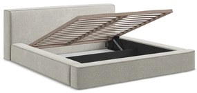 Светлосиво тапицирано двойно легло с място за съхранение и решетка 140x200 cm Noho - Makamii