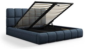 Тъмносиньо тапицирано двойно легло с място за съхранение и решетка 140x200 cm Bellis - Micadoni Home