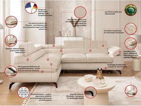 Бежов ъглов диван от рипсено кадифе (ляв ъгъл L форма) Marbeya – Ropez