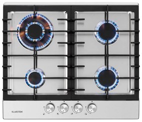 Klarstein Ignito 4 Zonen, газов котлон, 4 Sabaf горелки, неръждаема стомана, сребрист