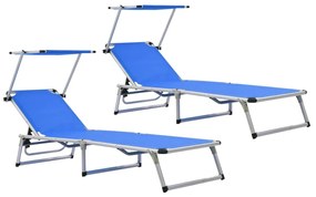 312457 vidaXL 312457  Folding Sun Loungers with Roof 2 pcs Aluminium&Textilene Blue