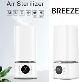 Овлажнител и стерилизатор за въздух 2в1 Attractive BREEZE, За до 40 м2, 8 л, 360мл/ч, 3 степени, Тъчскрийн, Водна и стерилизационна мъгла, Бял