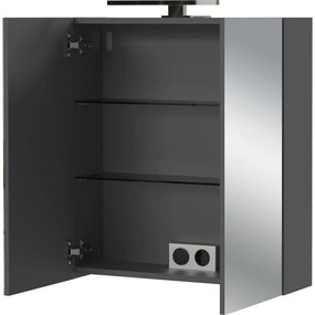 Антрацитен стенен шкаф за баня с огледало 60x71 cm Arcena – Germania