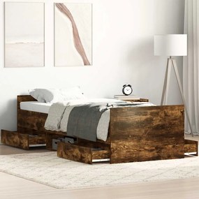 3203814 vidaXL Рамка за легло с горна и долна табла, опушен дъб, 90x190 см