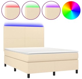 3134714 vidaXL Боксспринг легло с матрак и LED, кремаво, 140x190 см, плат