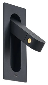 Модерна стенна лампа черна, включваща LED и USB-C порт - Hilton