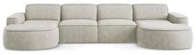 Кремав шенилов ъглов диван (U форма) Omao – Makamii