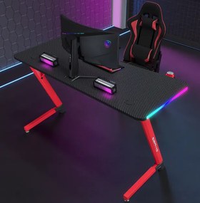Черно-червена геймърска маса, PC маса с RGB LED осветление Šírka: 120 cm