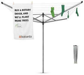 Външен простор Brabantia Lift-O-Matic 90300269, 60 м, Регулируема височина, Метален шиш за вкопаване, Резистентен на корозия, Инокс