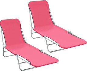 310345 vidaXL Сгъваеми шезлонги, 2 бр, стомана и текстил, розови