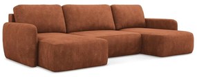 Теракотен шенилов разтегателен ъглов диван с място за съхранение (U форма) Lilo – Makamii