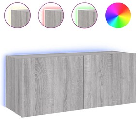 837328 vidaXL Стенен ТВ шкаф с LED осветление, сив сонома, 100x35x41 см