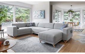 Светлосив разтегателен/с място за съхранение ъглов диван (ляв ъгъл/U форма) Classy Sophie – Miuform