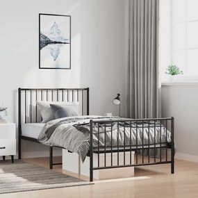350876 vidaXL Метална рамка за легло с горна и долна табла, черна, 100x190 см