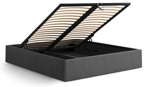 Антрацитно двойно легло 200x200 cm тапицирано с място за съхранение/без табла с включена подматрачна рамка Susan – Micadoni