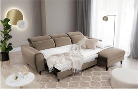 Светлокафяв кадифен разтегателен ъглов диван с място за съхранение (десен ъгъл) Foble – ELTAP