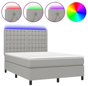 3135189 vidaXL Боксспринг легло с матрак и LED, светлосиво, 140x190 см, плат