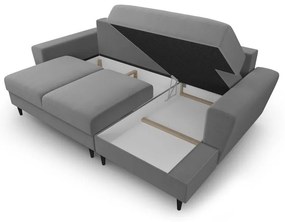 Светлосив кадифен разтегателен ъглов диван с място за съхранение (десен ъгъл) Kyoto – Cosmopolitan Design