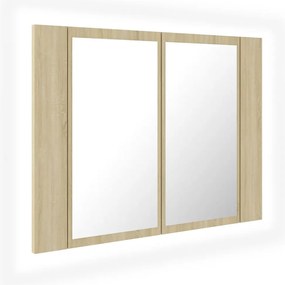 804959 vidaXL Шкаф с LED огледало за баня, дъб сонома, 60x12x45 см, акрил