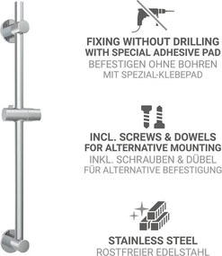 Душ релса без пробиване от неръждаема стомана в блестящо сребрист цвят с подвижен държач 70 cm – Wenko