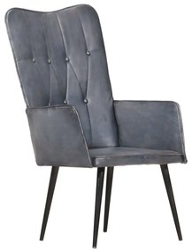 339649 vidaXL Wingback стол, сив, естествена кожа