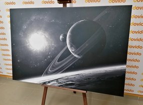 Картина на платно – Планета в космоса в черно-бял вариант