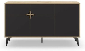 Нисък скрин с дъбов декор в черно - естествен цвят 140x79 cm Nola - Marckeric