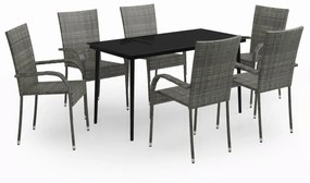 3099410 vidaXL Градински трапезен комплект, 7 части, сиво и черно
