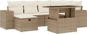 3275298 vidaXL Градински диван с възглавници, 7 части, бежов полиратан