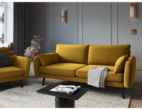 Жълт кадифен диван с черни крака , 198 см Lento - Kooko Home