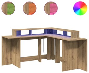 3309464 vidaXL Бюро с LED осветление, 152x152x91 см, инженерно дърво