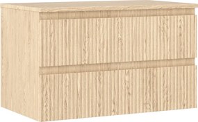 Mexen Rivel шкаф за баня под мивка 80 см с плот, 2 чекмеджета, оребрено, дъб - 91A20-08047-2-BFFC81