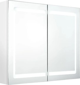 326517 vidaXL LED шкаф с огледало за баня, сияйно бяло, 80x12x68 см