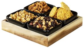 Черни керамични купи за сервиране в комплект от 4 части с поднос Elo - Wenko