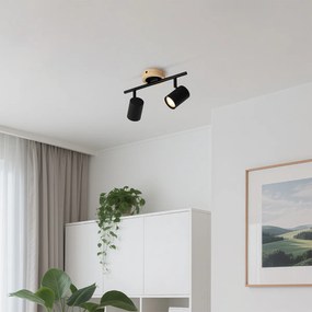 Модерен прожектор черен с дърво наклоняем 2-светлина - Jeana