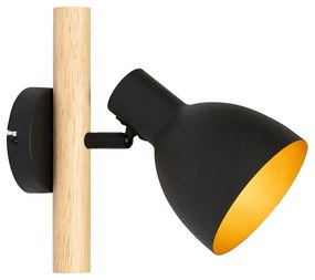 Ръстичен стенен аплик черен с дърво - Flint