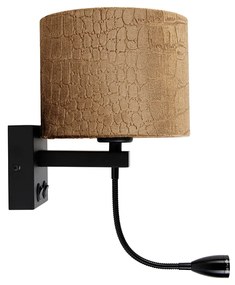 Стенна лампа черна с кадифена абажура, дизайн крокодил 18см - Brescia